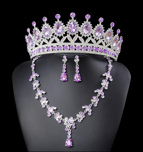 Vjenčani trodijelni set nakita: ogrlica, naušnice, kruna — legura, motiv krune, elektroplating (ženski stil)