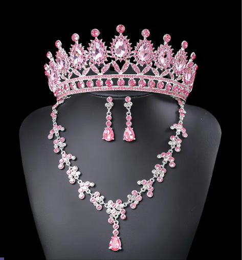 Vjenčani trodijelni set nakita: ogrlica, naušnice, kruna — legura, motiv krune, elektroplating (ženski stil)