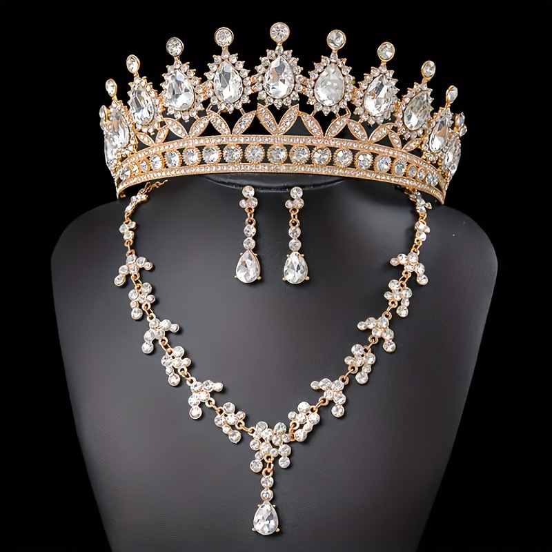 Vjenčani trodijelni set nakita: ogrlica, naušnice, kruna — legura, motiv krune, elektroplating (ženski stil)