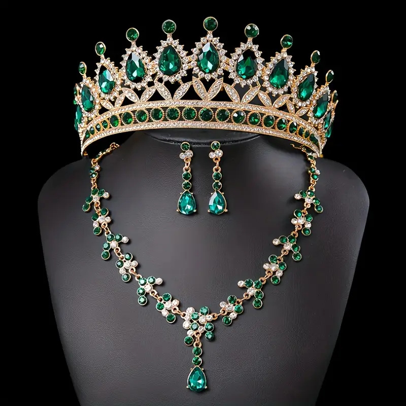 Vjenčani trodijelni set nakita: ogrlica, naušnice, kruna — legura, motiv krune, elektroplating (ženski stil)