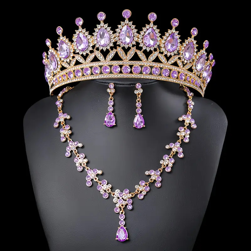 Vjenčani trodijelni set nakita: ogrlica, naušnice, kruna — legura, motiv krune, elektroplating (ženski stil)