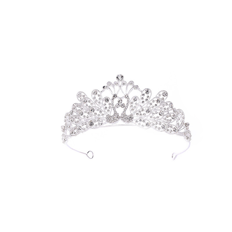 Korejski stil vjenčana diadem za kosu s Rhinestone kristalima, PT900 čistoće, elektroplatirani spoj, bijeli kristali, vjenčani dodatak