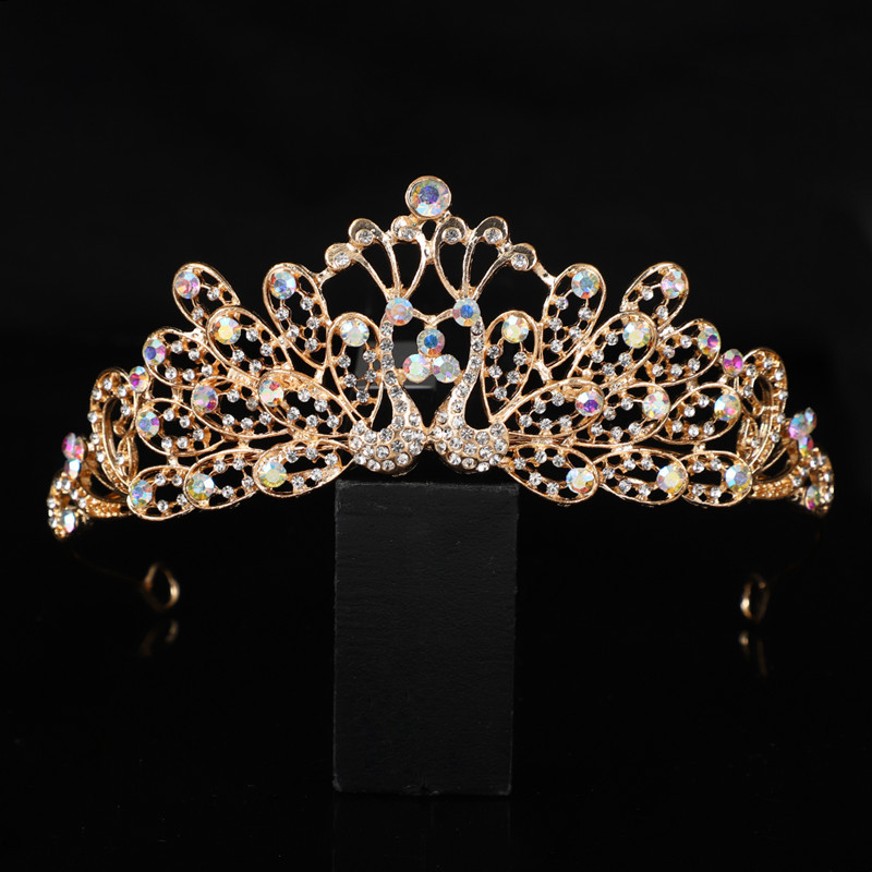Korejski stil vjenčana diadem za kosu s Rhinestone kristalima, PT900 čistoće, elektroplatirani spoj, bijeli kristali, vjenčani dodatak