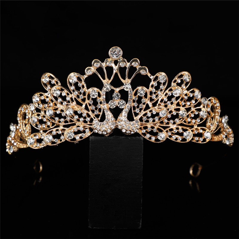 Korejski stil vjenčana diadem za kosu s Rhinestone kristalima, PT900 čistoće, elektroplatirani spoj, bijeli kristali, vjenčani dodatak