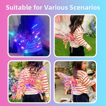 Világító pillangó szárnyak gyerekeknek, mozgó szárnyak, hátsó dísz, műanyag anyag, 4–6 éveseknek