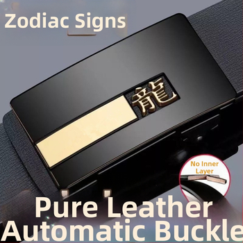 Curea de bărbați din piele naturală, cu motiv zodiac, cataramă din plastic, închidere cu șnur, lățime subțire
