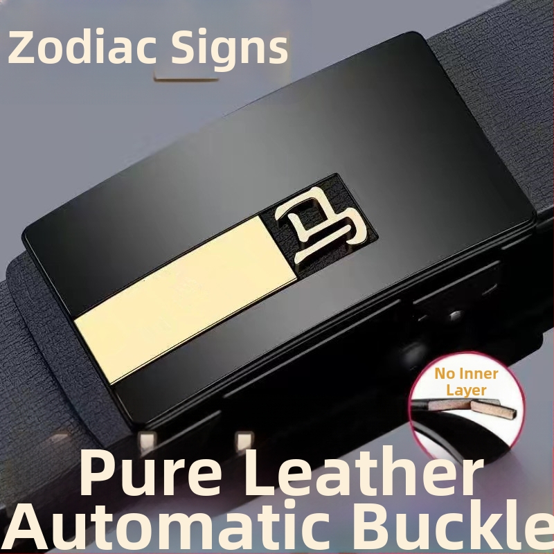 Curea de bărbați din piele naturală, cu motiv zodiac, cataramă din plastic, închidere cu șnur, lățime subțire