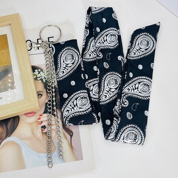 Centură lanț pentru pantaloni cu lanț metalic și eșarfă de mătase – cataramă din aliaj, închidere automată, material principal: mătase