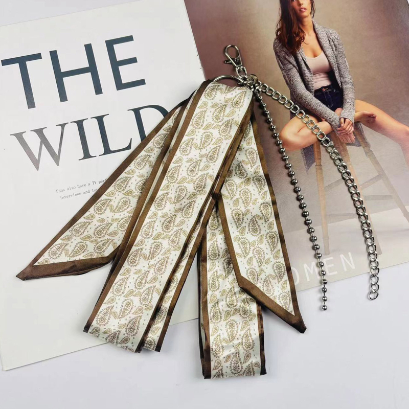 Centură lanț pentru pantaloni cu lanț metalic și eșarfă de mătase – cataramă din aliaj, închidere automată, material principal: mătase