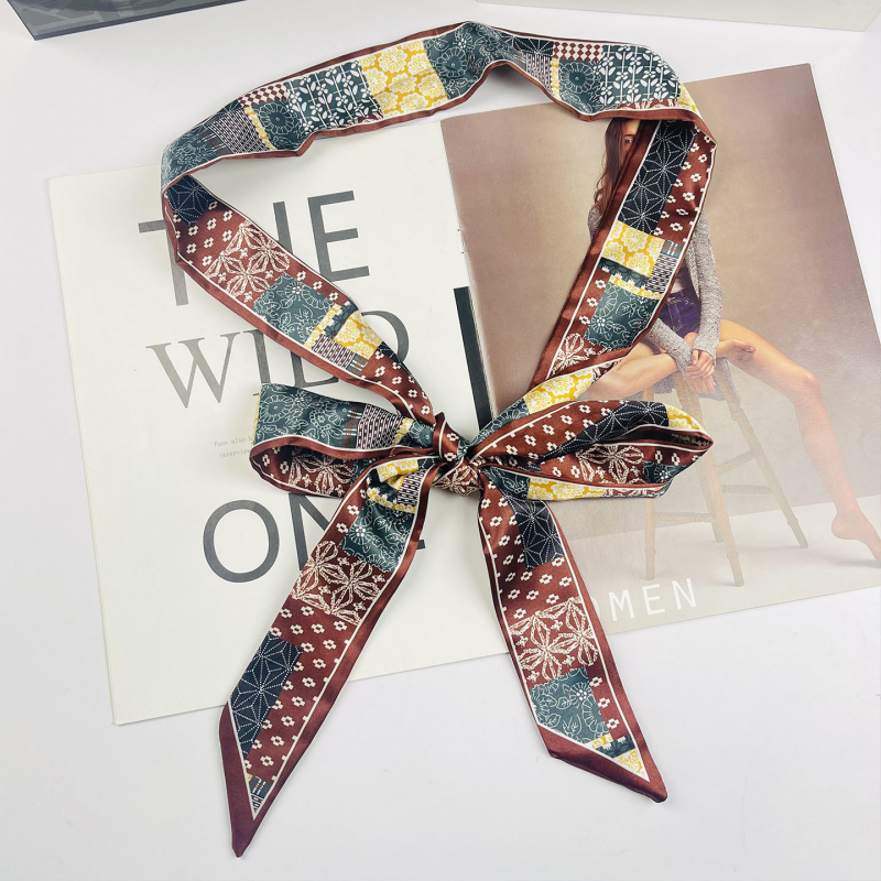 Centură lanț pentru pantaloni cu lanț metalic și eșarfă de mătase – cataramă din aliaj, închidere automată, material principal: mătase