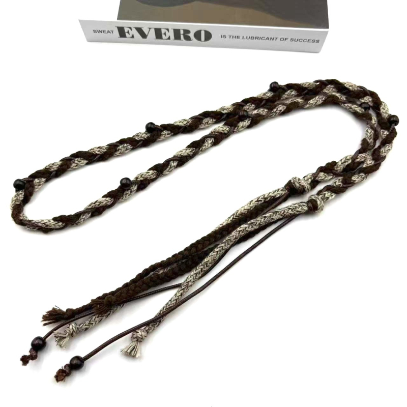 Ručno pleteni pojas od voskane konopce, širina preko 4 cm, zapinjanje na snap kopču, boemski, retro, etnički, kineski, književni stil