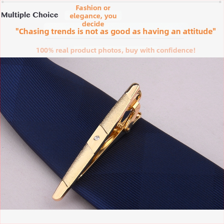 Vīriešu zeltītais kaklasaistes klips, vienkāršs Korejas stila dizains, piemērots biznesam un formāliem pasākumiem, standarta kaklasaites platums.