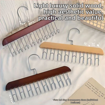 Koka kaklasaiteņu turētājs ar 8 āķiem, daudzfunkcionāls drēbju uzglabāšanas risinājums