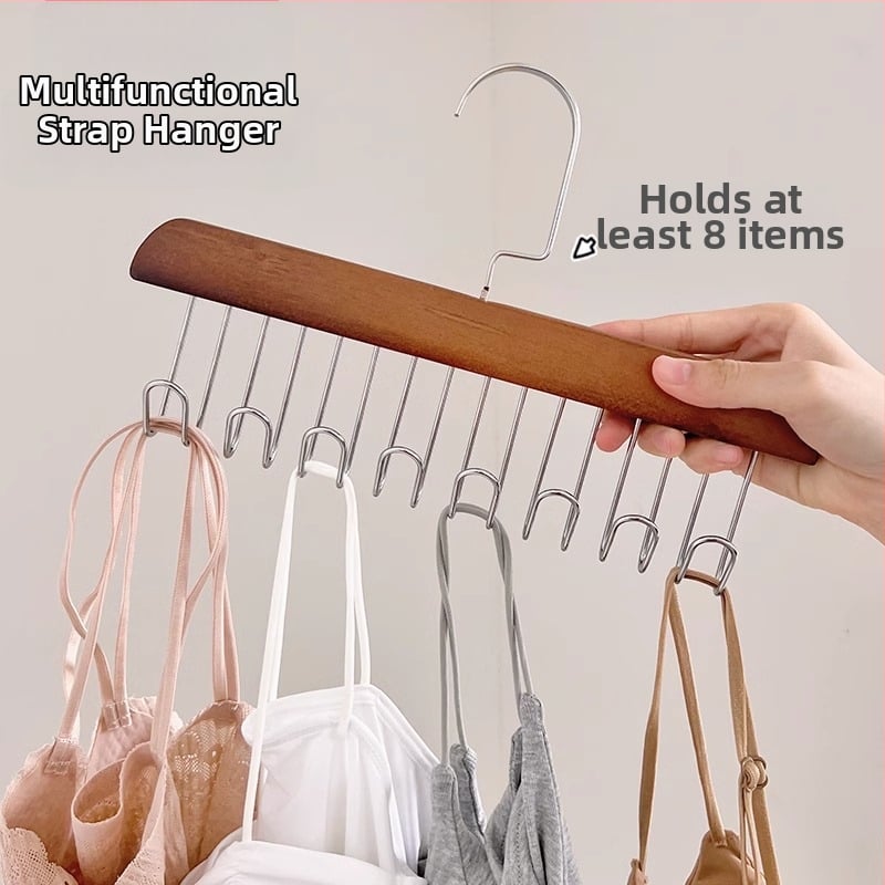 Koka kaklasaiteņu turētājs ar 8 āķiem, daudzfunkcionāls drēbju uzglabāšanas risinājums