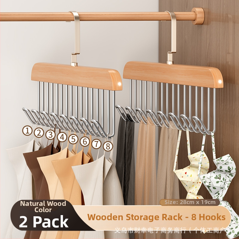 Koka kaklasaiteņu turētājs ar 8 āķiem, daudzfunkcionāls drēbju uzglabāšanas risinājums