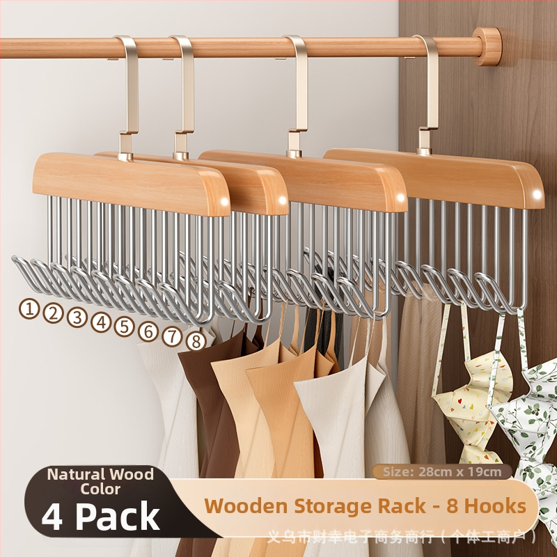 Koka kaklasaiteņu turētājs ar 8 āķiem, daudzfunkcionāls drēbju uzglabāšanas risinājums
