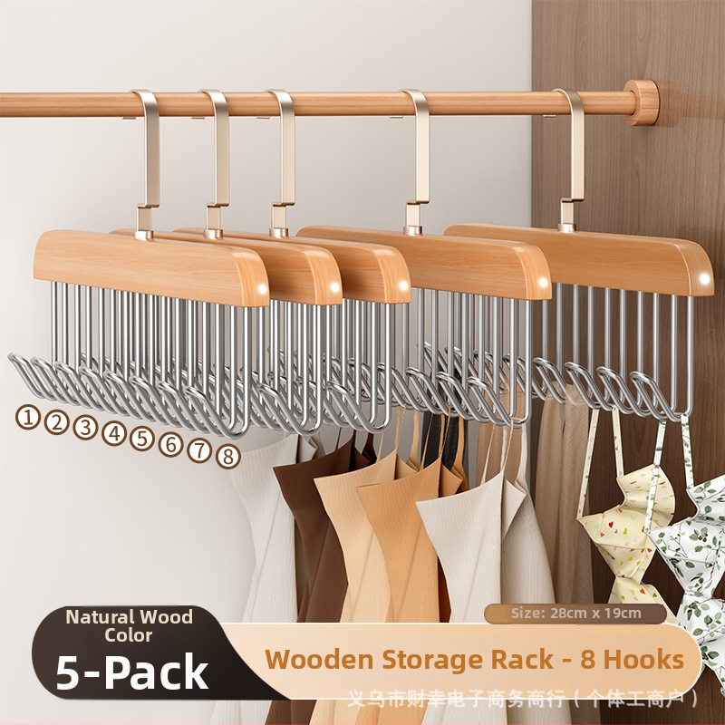 Koka kaklasaiteņu turētājs ar 8 āķiem, daudzfunkcionāls drēbju uzglabāšanas risinājums
