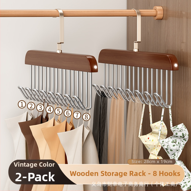 Koka kaklasaiteņu turētājs ar 8 āķiem, daudzfunkcionāls drēbju uzglabāšanas risinājums