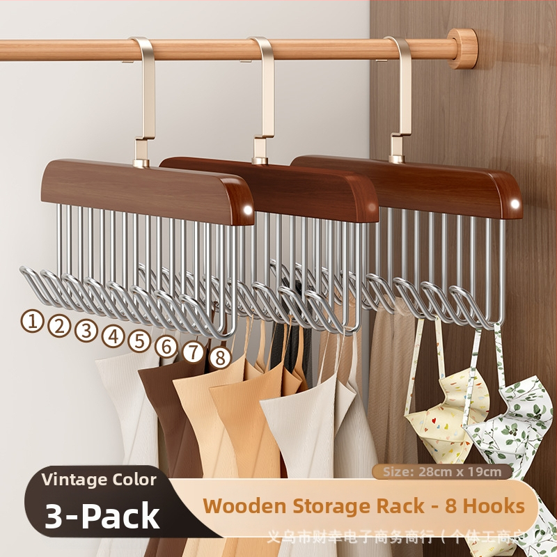 Koka kaklasaiteņu turētājs ar 8 āķiem, daudzfunkcionāls drēbju uzglabāšanas risinājums