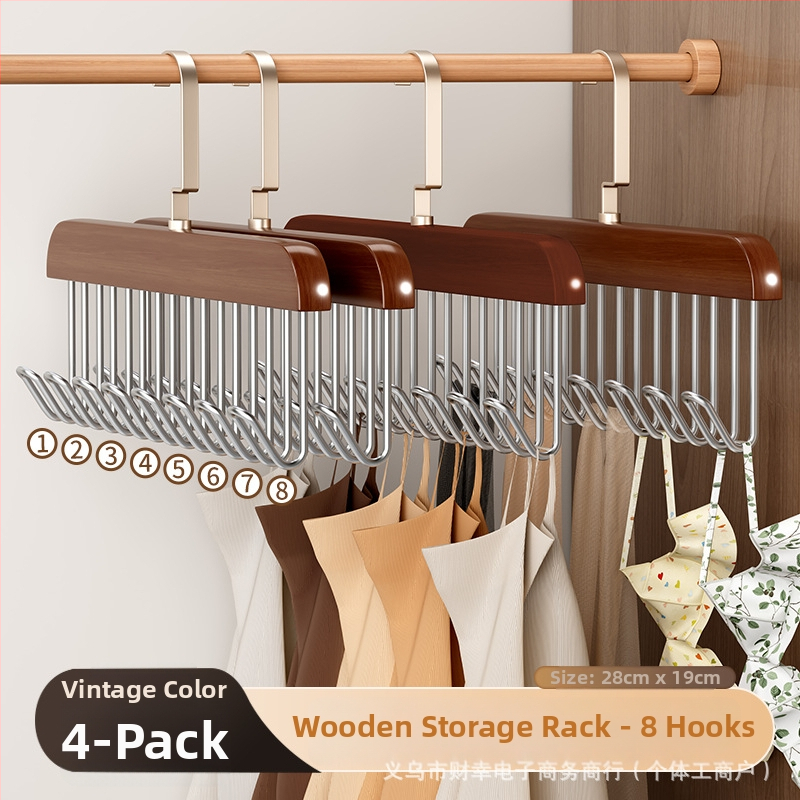 Koka kaklasaiteņu turētājs ar 8 āķiem, daudzfunkcionāls drēbju uzglabāšanas risinājums