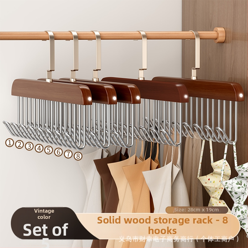 Koka kaklasaiteņu turētājs ar 8 āķiem, daudzfunkcionāls drēbju uzglabāšanas risinājums