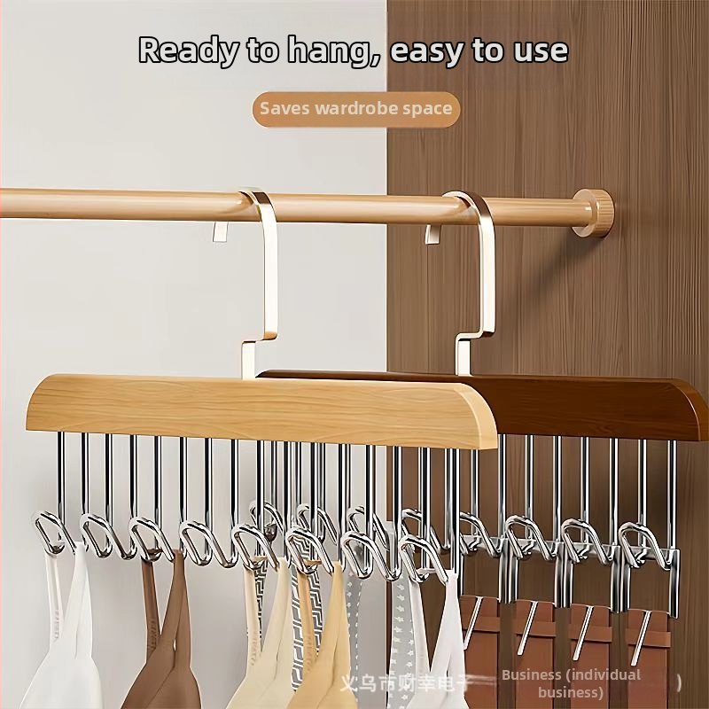 Koka kaklasaiteņu turētājs ar 8 āķiem, daudzfunkcionāls drēbju uzglabāšanas risinājums