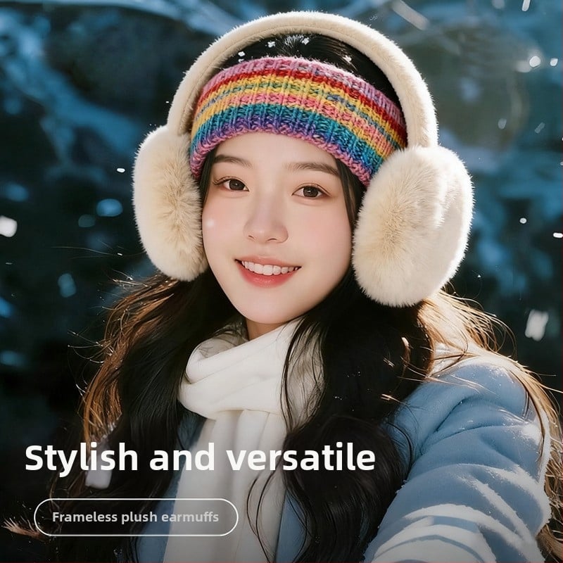 Sieviešu ziemas ausu aizsargi velosipēdam, pūkaini, pret vēju un silti, ar svītru rakstu