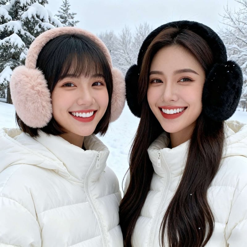 Sieviešu ziemas ausu aizsargi velosipēdam, pūkaini, pret vēju un silti, ar svītru rakstu