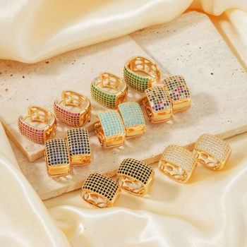 Квадратни обици MOXI, опростен стил, медни, електроплакиране, циркон