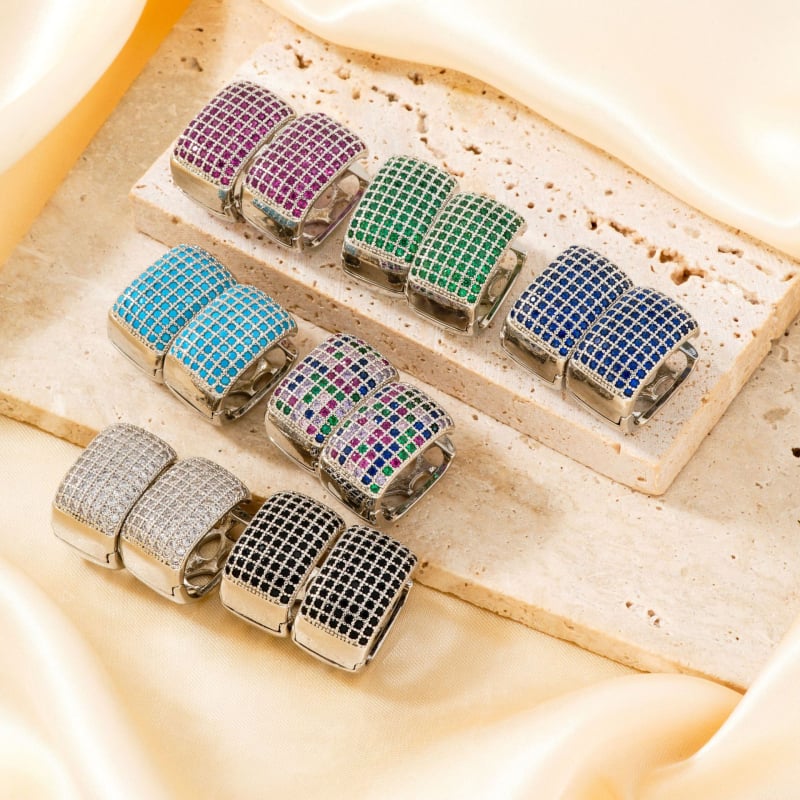 Квадратни обици MOXI, опростен стил, медни, електроплакиране, циркон