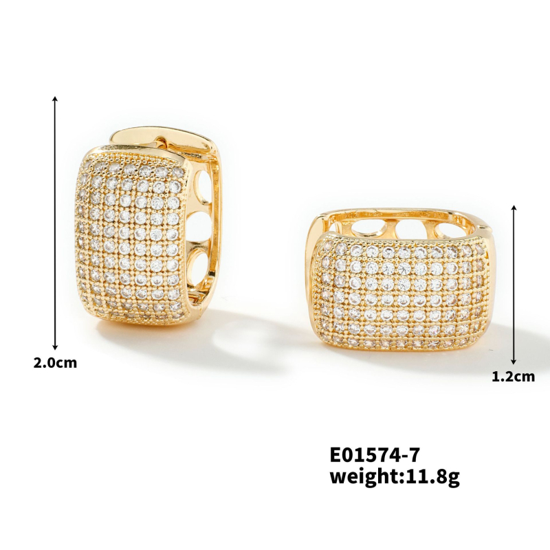 Квадратни обици MOXI, опростен стил, медни, електроплакиране, циркон