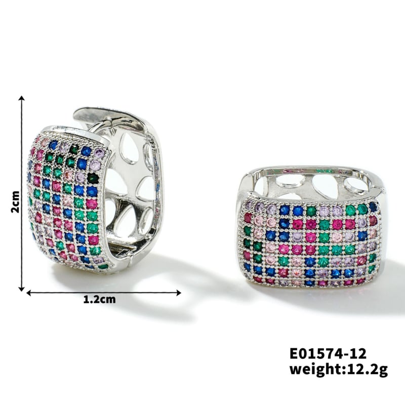 Квадратни обици MOXI, опростен стил, медни, електроплакиране, циркон