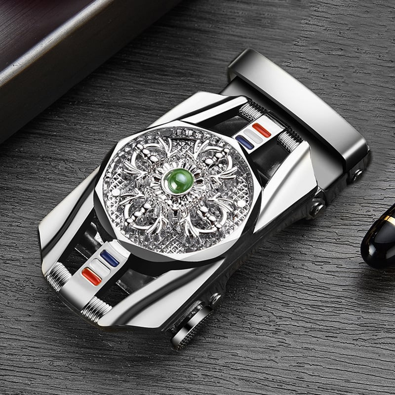 Vīriešu automātiskā jostas sprādze no sakausējuma, elipses formas sprādze, četru lapu dobil ražojums, biznesa stils