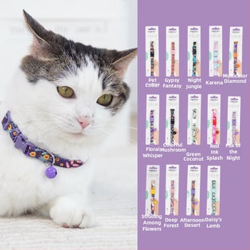 Colier pentru pisici cu clopoțel și papion, design gât-scarf, cataramă de siguranță anti-sufocare, poliester