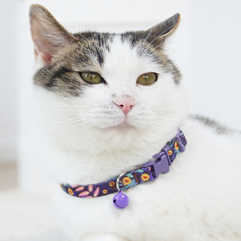 Colier pentru pisici cu clopoțel și papion, design gât-scarf, cataramă de siguranță anti-sufocare, poliester