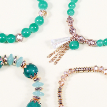 Гривна – бохемска стъклена мъниста с пискюли, Twinfree, пакет от четири броя, без метално покритие