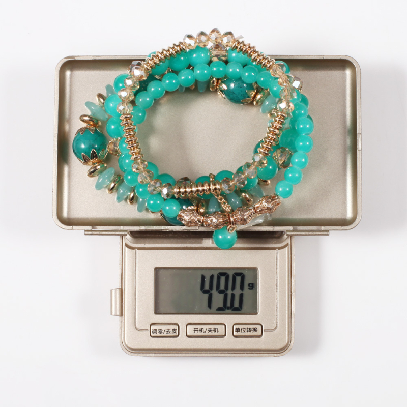 Гривна – бохемска стъклена мъниста с пискюли, Twinfree, пакет от четири броя, без метално покритие