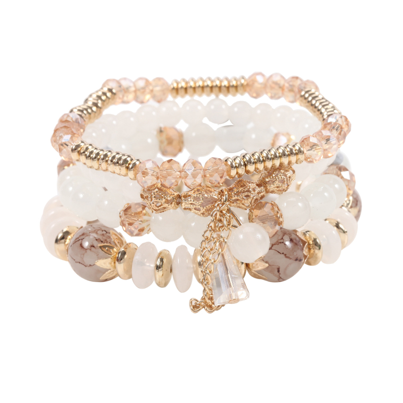 Гривна – бохемска стъклена мъниста с пискюли, Twinfree, пакет от четири броя, без метално покритие