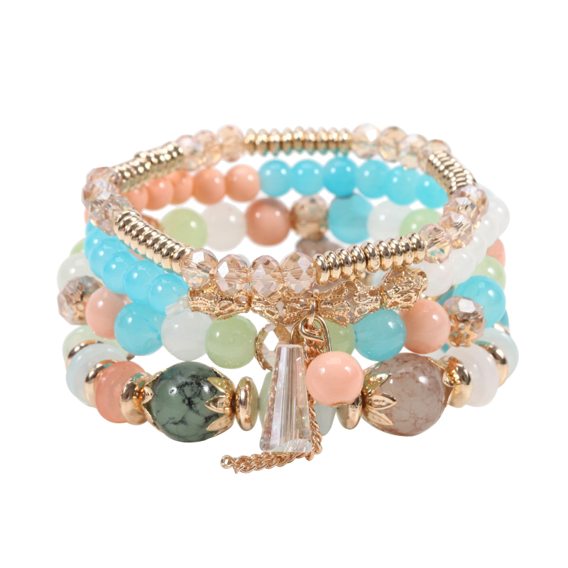 Гривна – бохемска стъклена мъниста с пискюли, Twinfree, пакет от четири броя, без метално покритие