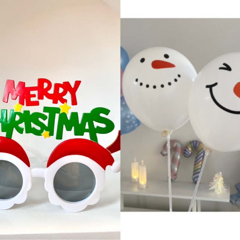 Kalėdinės vakarėlio akinės – nuotraukų rekvizitas, PET medžiaga, 3D gamyba, prekės ženklas Friendship Poetry