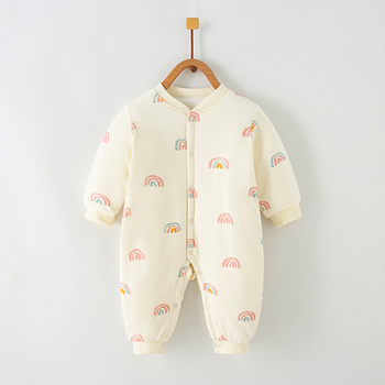 Combinezon din bumbac pentru nou-născuți, mâneci lungi, gros, închidere frontală cu nasturi