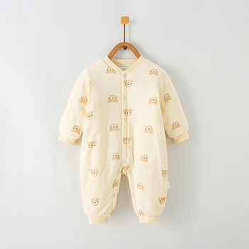 Combinezon din bumbac pentru nou-născuți, mâneci lungi, gros, închidere frontală cu nasturi
