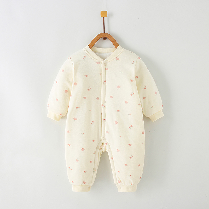 Combinezon din bumbac pentru nou-născuți, mâneci lungi, gros, închidere frontală cu nasturi