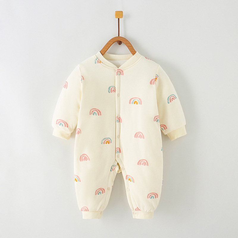 Combinezon din bumbac pentru nou-născuți, mâneci lungi, gros, închidere frontală cu nasturi