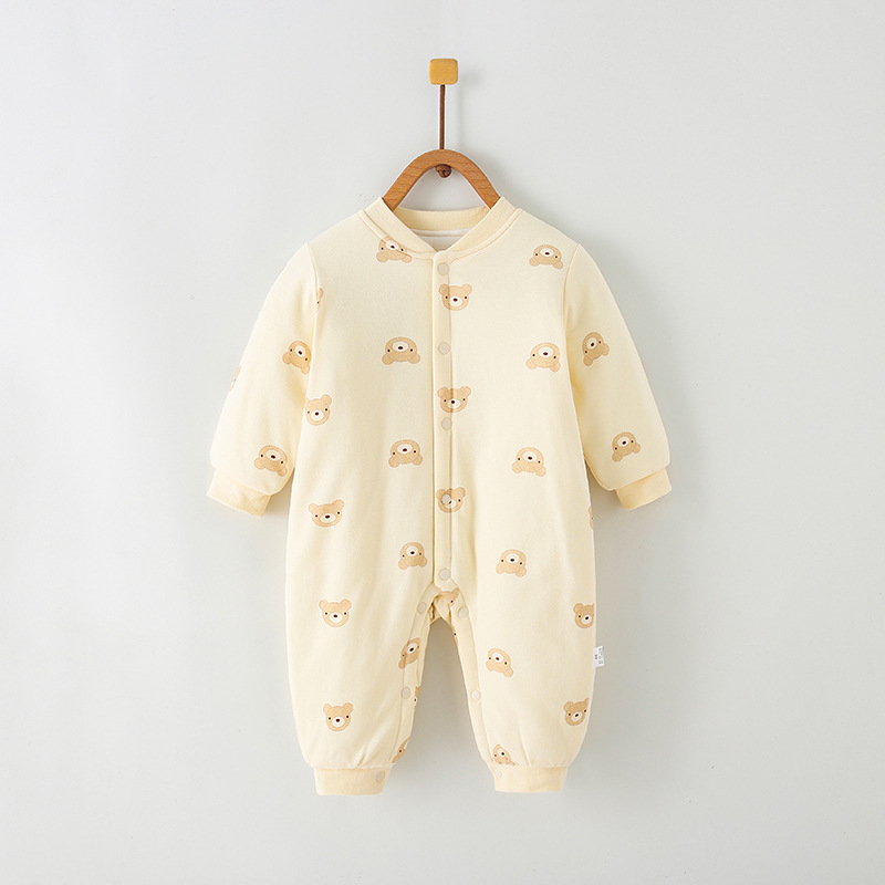 Combinezon din bumbac pentru nou-născuți, mâneci lungi, gros, închidere frontală cu nasturi