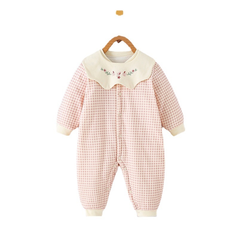 Combinezon din bumbac pentru nou-născuți, mâneci lungi, gros, închidere frontală cu nasturi