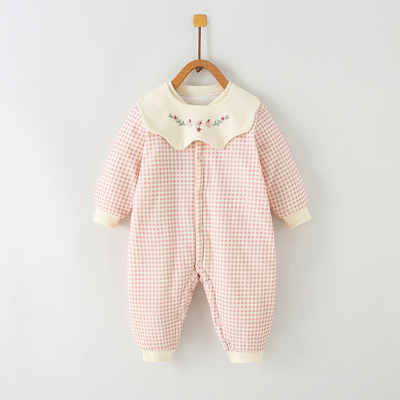 Combinezon din bumbac pentru nou-născuți, mâneci lungi, gros, închidere frontală cu nasturi