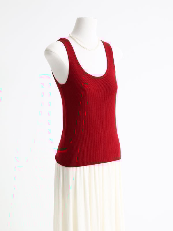 Дамски плетен елек с голям U-образно деколте, тънък силует, вълнена смес, дължина 50–65 см