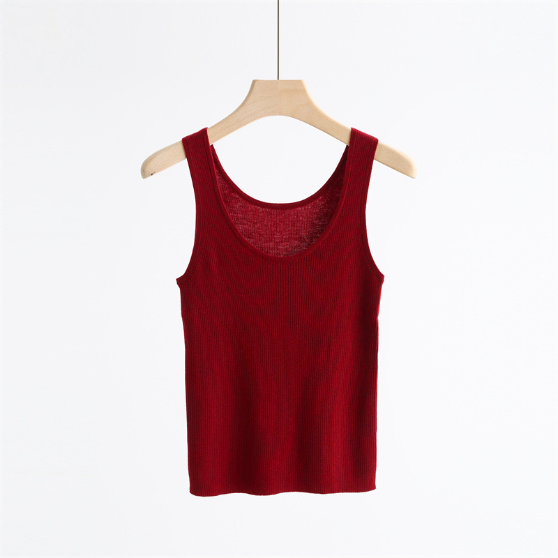 Дамски плетен елек с голям U-образно деколте, тънък силует, вълнена смес, дължина 50–65 см