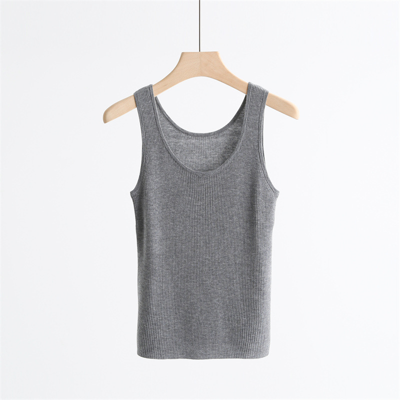 Дамски плетен елек с голям U-образно деколте, тънък силует, вълнена смес, дължина 50–65 см